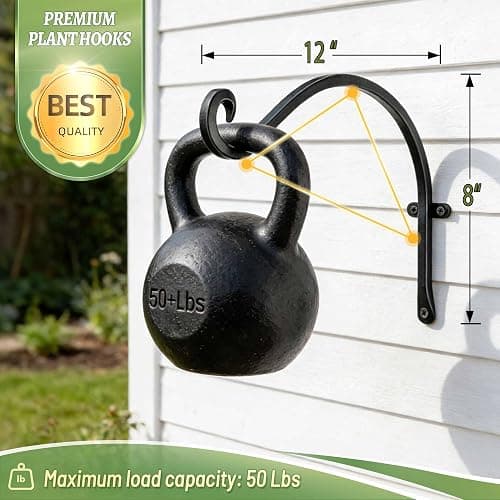 AJART 4 Pack Heavy Duty Plant Hanger: 12 Inch Bracket for Wooden Fence | Set of 4 Solid Iron Hooks, 50 Lbs Capacity for Heavy Bird Feeders, Anti Drop Deep U Hook, Hardware for Brick Walls thumbnail 3