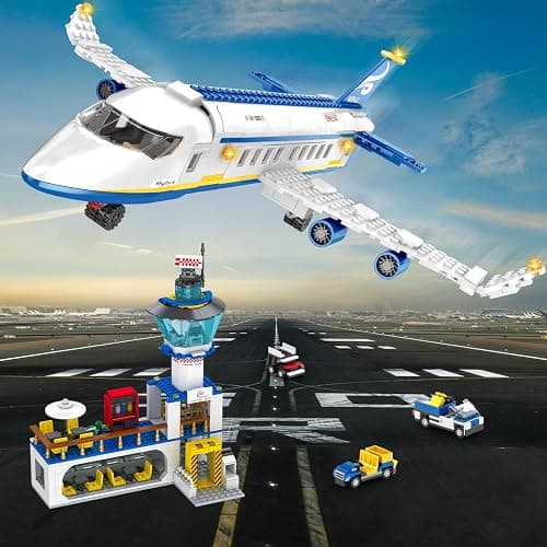 WinGift 880 Pcs City Airport Passenger Terminal Building Set, 6 IN 1 Airplane Building Blocks Toy, STEM Aircraft Bricks with Shuttle Bus,Luggage Cart,Planes Model Toys Gifts for Adults Boys Ages 6-12+ thumbnail 7
