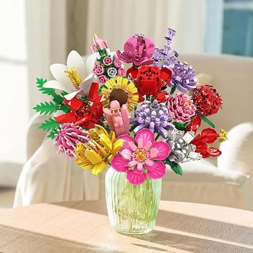 HOGOKIDS Flower Bouquet Set for Adults - 1461PCS Artificial Flowers Botanical Collection | 18 Sticks Ideas Decorative Home Plant Bouquet | Creative DIY Building Block Gift for Teens Girls Ages 8+ thumbnail 6
