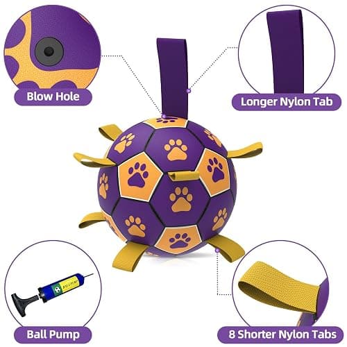 QDAN Extra Large Dog Toys Soccer Ball - Durable Dog Balls for Extra Large Dogs with Straps, Interactive Dog Tug Toy with Strap for Tug of War (9 Inch) thumbnail 7