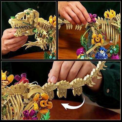CUBIMANA Dinosaur Fossil with Flowers Building Set & LED Light, 1185PCS Dino Botanical Building Set for Adults, Skeleton Model Kit for Home Decor & Display, Christmas Birthday Gifts for Adults Teens thumbnail 7