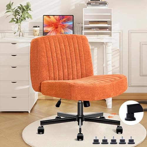 shipborne Convertible Base Criss Cross Chair with Pocket Springs & Thicker and Wider Cushions, Armless Legged Office Chair Relieves Back Pain, Swivel Vanity Chair for Living Room/Office, (Orange) - Image 1