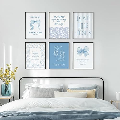Blue Christian Bow Wall Art Bible Verse Canvas Poster Girls Room Wall Decor Scripture Jesus Pictures Religious Poster Trendy Preppy Aesthetic Prints Coquette Artwork for Bedroom 8x10x6 Inch Unframed thumbnail 4