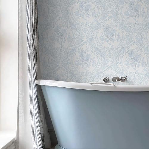 Ismoon Peel and Stick Wallpaper Vintage Floral Contact Paper Boho Watercolor Blue Damask Wallpaper Textured Removable Self Adhesive Vinyl Wall Paper for Bedroom, 17.3 in X 6.5 ft thumbnail 3