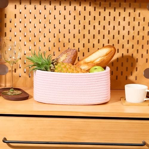 MiniArk Small Storage Baskets for Organizing | Closet Organizer Bins | Shelf Toy Basket | Woven Rope Baskets | Cube Decorative Box | Shallow Basket | 11.5x7.5x4.7” | 3 Packs Light Pink thumbnail 5