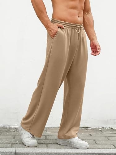 Hardaddy Men's Lightweight Sweatpants Baggy Straight Open Bottom Wide Leg Drawstring Lounge Athletic Pants with Pockets thumbnail 7