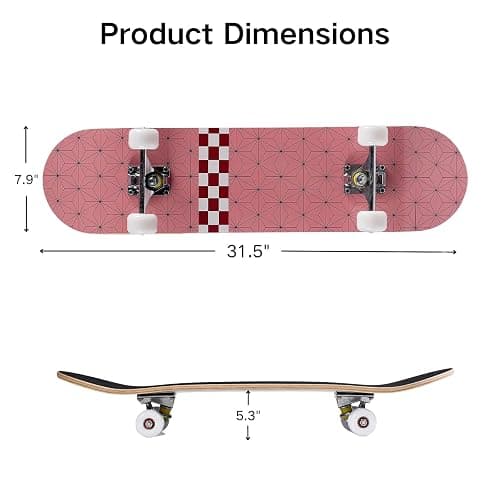 Skateboard for Beginners, Standard Complete Skateboard 31 Inch Double Kick Concave Deck with 7 Layer Maple Wood, Smooth Wheels & Bearings thumbnail 4