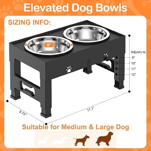 LAKIPETN Elevated Dog Bowls with 2 Stainless Steel Bowls, Raised Dog Food Bowl Stand 5 Height Adjustable (3.1", 9", 10", 11", 12") Non-Slip Feeder Station Set for Medium and Large Dogs - Black thumbnail 5
