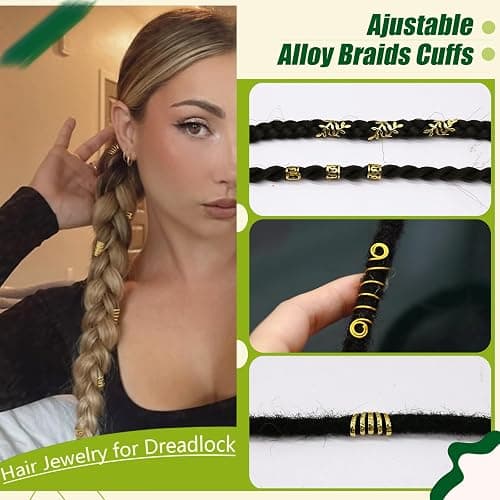 SVNMU 280 Pcs Gold Hair Jewelry for Braids Dreadlock Locs Metal Hair Clips Accessories for Women,Adjustable Hair Cuff Coils Rings Charms Braiding Decoration thumbnail 4