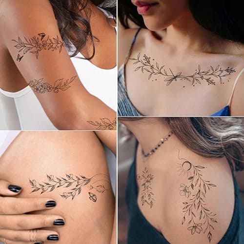 Tazimi Temporary Tattoos For Women Girls-24 Sheets Branch Flower Leaf Wild Plants Sketch Realistic Long-lasting Tattoo Stickers Waterproof Tattoo Sets for Arm Collarbone Leg Backbone Body Art thumbnail 8
