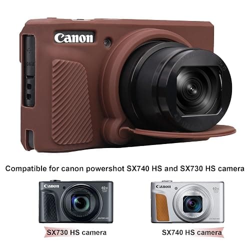 BOVKE Silicone Camera Case for Canon PowerShot SX740/ SX730 Digital Camera, SX740 Camera Case Soft Cover Rubber Camera Sleeve with Removable Lens Cover, Brown thumbnail 2