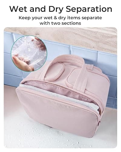 BAGSMART Travel Toiletry Bag, Crush Toiletry Bag for Women, Wide-open Puffy Toiletry Bags for Traveling, Large Travel Cosmetic Makeup Bag Organizer for Accessories,Toiletrie, Pink | Lightweight, Large, Wide-open, Puffy, Organizer, with Handle, for Accessories, for Essentials, for Toiletries, Pink thumbnail 5
