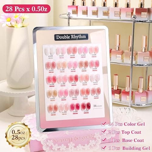 Double Rhythm 28Pcs 0.5Oz Gel Nail Polish Set Same Color Same Bottle Gel Polish Kit Nail Art Manicure Salon DIY at Home for Women (Jelly Sheer Clear Collection-T24-8) thumbnail 3