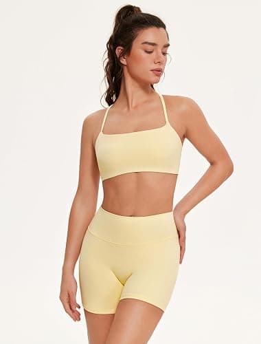 OMKAGI Workout Sets for Women Open Back Strappy Sports Bra Booty Biker Shorts Gym Outfits thumbnail 9