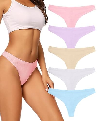voenxe Seamless Women Underwear Thongs,No Show Ladies Thong,No Line Workout Breathable Comfortable Panties,Soft Undies,5-Pack - Image 1