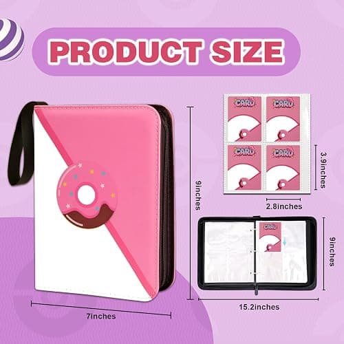 MonBel 4 Pocket Trading Card Binder - Holds 400 Cards with 50 Removable Sleeves, Premium PU Card Album for TCG, MTG, Sports Cards, Pink thumbnail 2