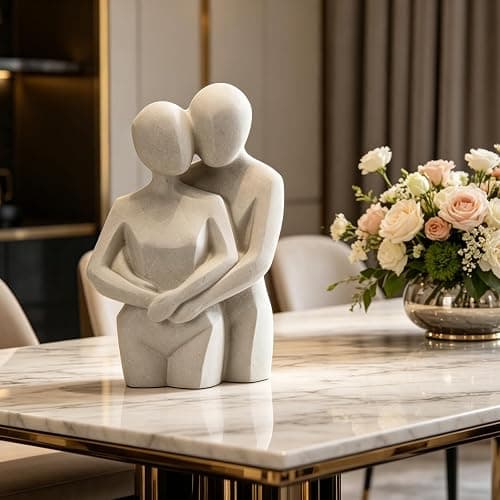 Guichifun Couple Hugging Statue Home Decor - Beige Lover Embrace Sculpture Romantic Figurine for Home Décor Wedding Modern Minimalist Art for Bedroom Living Room Shelf Gift 7.25 x 4.25 x 10.5 Inch thumbnail 4