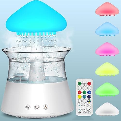 Diffuserlove Rain Cloud Humidifier Diffuser Water Drip Humidifier with Remote Waterfall Lamp Mushroom Humidifier Rain Sounds White Noise Humidifier Air Humidifiers for Bedroom Desk, 300ML thumbnail 8