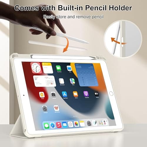 JKSML Case for iPad 9th/8th/7th Generation 10.2 Inch, Case with Pencil Holder for iPad 9/8/7 2021/2020/2019, Hard Back Cover, Auto Wake/Sleep, Cream White thumbnail 7