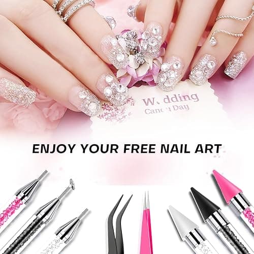 13 Pcs Rhinestone Picker Tool - 3 Pcs Dual-head Pens with 6 Wax Tips, 15 Pcs Clay, Precision Curved and Straight Tweezers Kit for Picking Up Nail Art Gems, Stones, Crystals, and Nail Charms thumbnail 7