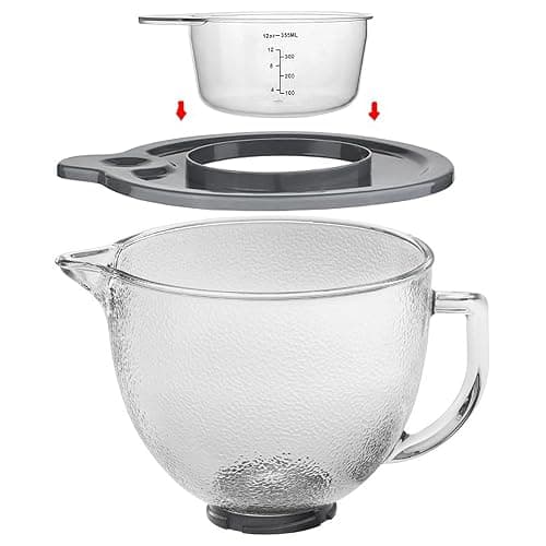 Replacement Glass Mixer Bowl with Lid and Attachments Set, 4.5-5 Qt,Compatible with Kitchenaid Tilt-Head Stand Mixers, Includes Beaters, Dough Hook, Wire Whip (Frosted color) thumbnail 2