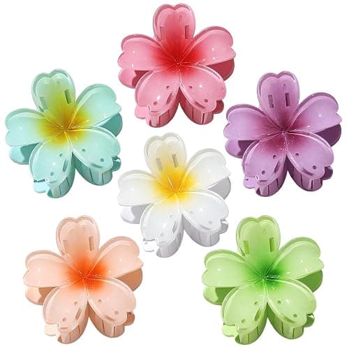 SMKSL 6 Pcs Flower Hair Claw Clips for Women Hawaiian Large Hair Clips for Thick Thin Curly Hair, Strong Hold & Non-Slip, Stylish Medium Beach Hair Accessories for Women Girls (Hawaiian) - Image 1