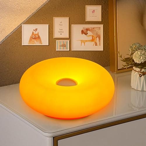 MIXL - Donut Table Lamp,Creative Orange Donut Atmosphere Lamps with Plastic Shade,Retro-Modern Table Light,3-Color Dimmable Nightstand Lamp for Bedroom and Desk, Aesthetic Home Decor & Gifts (Orange) thumbnail 6