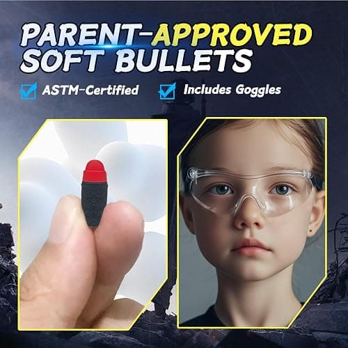 Shell Ejecting Toy Gun for Kids & Adults - Realistic Tactical Blaster with 50 Soft Foam Bullets, Safety Goggles - Shoots 32 Feet - Christmas Birthday Gift for Boys Teens - Outdoor Backyard Battle Game thumbnail 4