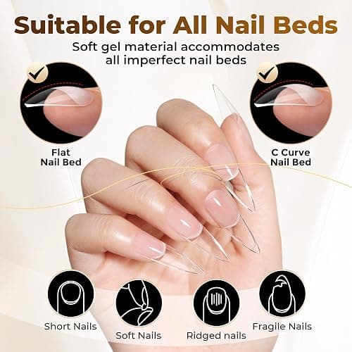 UNA GELLA Long Stiletto Gel Nail Tips 504PCS, Full Cover Pre-Etched | Long Almond Nails Tips, Sturdy Clear Stiletto Press on Nails, No C Curve Soft Gel Tip for DIY Nail Extension 12 Sizes thumbnail 5