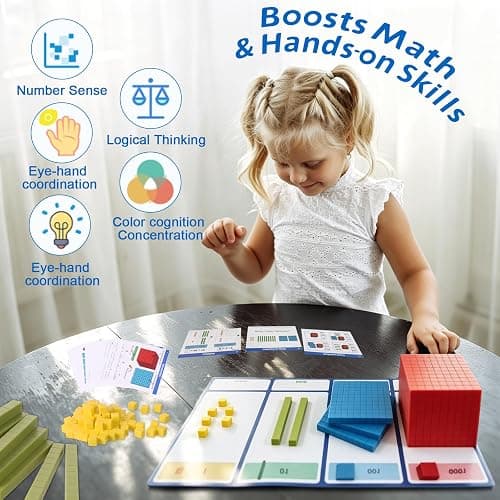Ysglory 149Pcs Base Ten Blocks Set Math Manipulatives | Place Value Chart Color-Coded Plastic Math Cubes Counting Blocks to Help Educate Children Starting School Teachers thumbnail 5