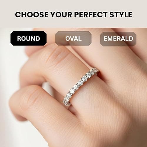 KISPER 14K White Gold Plated Eternity Band Rings for Women - AAAAA Cubic Zirconia Round Oval Emerald Cut Wedding Bands Stackable Size 5-9 thumbnail 2