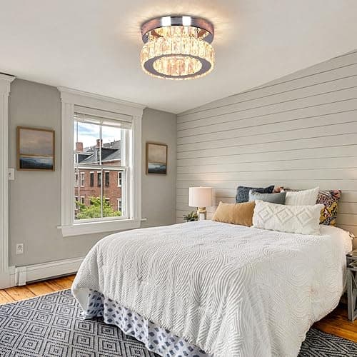 xychfantligh 7.8" Crystal Chandelier Modern LED Mini Flush Mount Ceiling Light Fixtures Dimmable with Remote K9 Crystal Round Small Chandeliers for Hallway Bedroom Kitchen thumbnail 6