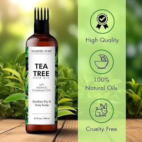 Majestic Pure 100% Pure Tea Tree Oil For Hair Growth - Strengthening, Nourishing, Volumizing - Infused with Jojoba Oil & Grapeseed Oil - Non GMO Verified - 6.7 Fl Oz thumbnail 2