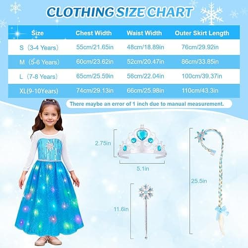 Meland Princess Dress Up for Girls – Light Up Halloween Costume for Girls Age 3-10, Princess Toys for Christmas Birthday Gift thumbnail 7