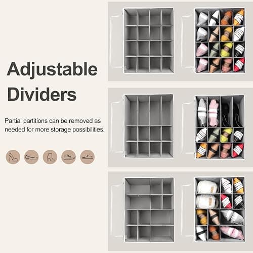 TOPIA HOME Shoe Organizer for Closet, Foldable Shoe Box with Adjustable Dividers and Clear Cover, Space Saving Shoe Storage Organizer Cabinet with Reinforced Handles, Fits 16 Pairs TP09WG thumbnail 5