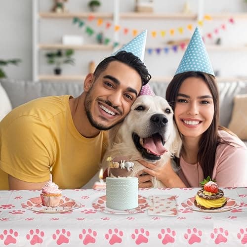 Pink Puppy Party Supplies - Includes 20 Paper Plates, 20 Napkins, 1 Tablecloth - Puppy Theme Birthday Decoration thumbnail 2