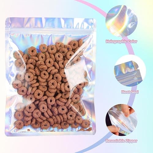 YHJZ Holographic Bags 100pcs Mylar Bags 3x4 inches Resealable Bag with Party Favor Bag Coffee Storage for Small Business thumbnail 5
