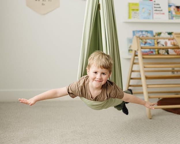 Marlowe & Co Sensory Swing for Kids Indoor Outdoor, Therapy Pod Cocoon Swing for Autism ADHD SPD, Double Layer Cotton Hammock Swing, Holds 200 lbs, 360° Swivel Hardware Included, Desert Sage thumbnail 5