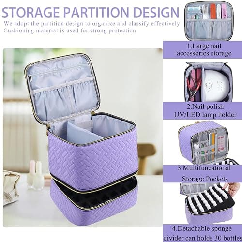 RZMAYIS Nail Polish Organizer, Nail Polish Storage Holds 30 Bottles & Nail Lamp, Double Layer Nail Bag Organizer Case, Portable Nail Polish Holder for Nail Tech Travel & Manicure Kit thumbnail 4