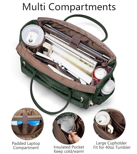 Teacher Bags for Women, 15.6 inch Laptop Work Tote Bag Quilted Nurse Bible Bag Shoulder Handbag for School, Travel | with 40oz Cup Holder, Insulated Pocket, Adjustable Strap, Zipper, Computer Bag, Office Briefcase, Gift for Women thumbnail 2