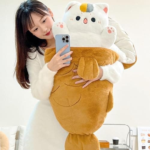 Karoeiwa Cute Taiyaki Cat Plush Pillow Small Size 11.8 inch Kitten Inside Fish 2 in 1 Kitty Stuffed Animal Ultra Soft Plushies Toys Gifts for Kids Girlfriend Orange thumbnail 5