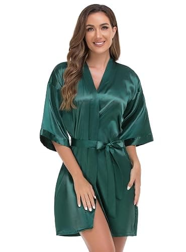 VOGUEMAX Women's Short Kimono Robe Silky Satin Bathrobe Bride Bridesmaids Getting Ready Sleepwear Soft Nightgown - Image 1