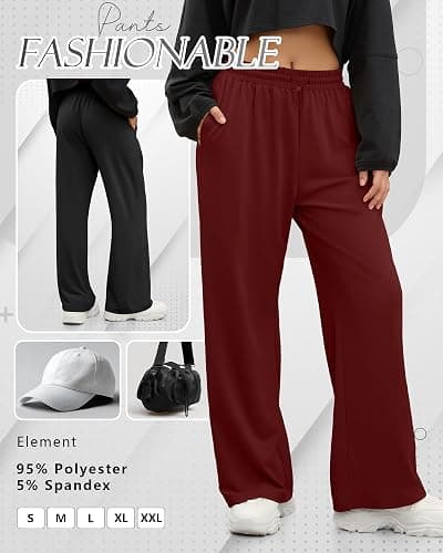 Neer 3 Pack Womens Wide Leg Sweatpants Elastic High Waisted Baggy Long Pant Casual Lounge Yoga Drawstring Jogger with Pockets thumbnail 6