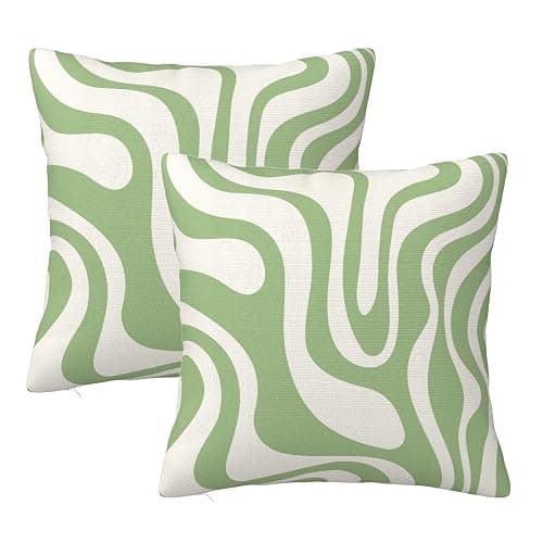 KINGMINOS Sage Green Pillow Covers, Modern Liquid Swirl Abstract Pattern in Light Sage Green and Cream Throw Pillow Cases Room Decor - Image 1