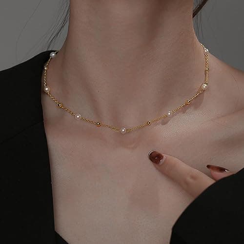 SmileBelle Pearl Necklaces, Daisy Pearls Choker for Women's Pearl Strand Necklaces as Silver and Gold Choker for Teens, Silver Daisy Birthday Gifts 3 Pearls White Necklace as Prom Bridesmaid gifts thumbnail 2