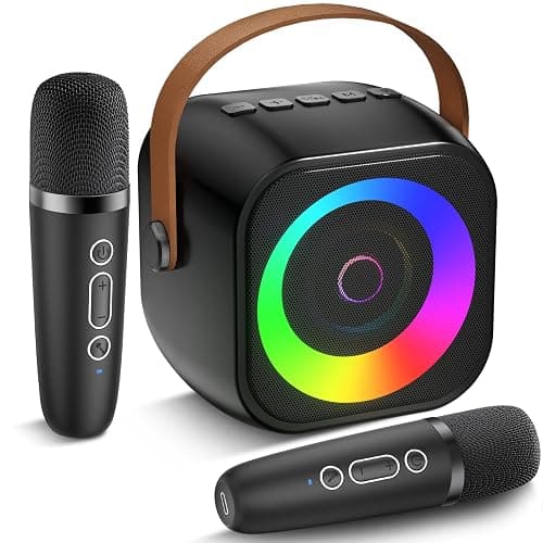 Mini Karaoke Machine, Portable Bluetooth Speaker with 2 Wireless Microphones for Kids & Adults, Karaoke Microphone with LED Lights, Gifts for Girls & Boys - Image 1