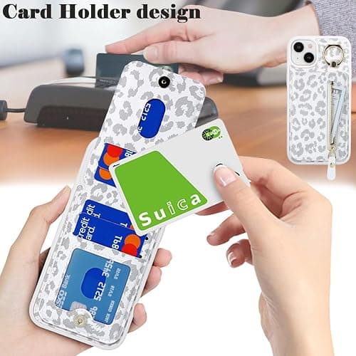DEYHU for iPhone 13 Mini Phone case with Card Holder with Compatible magsafe Magnetic, Key Chain PU Leather Flip Kickstand Detachable 2-in-1 Wallet case for Apple13Mini Women Men-White Leopard thumbnail 3
