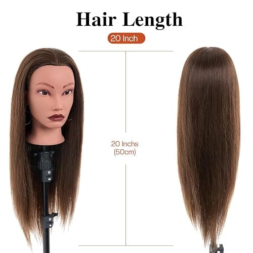 20" Mannequin Head Human Hair,100% Real Hair Mannequin Head,Cosmetology Human Hair Mannequin Doll Head for Hair Styling,Practice Braiding Styling Head with Table Clamp Suitable for Hair Extensions thumbnail 4