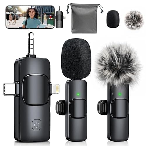 MENERESAS 3-in-1 Mini Microphone for iPhone: Wireless Lavalier Microphones for iOS/Android Devices/Camera - Noise Reduction Lapel Mic - Clip on Mic for Video Recording Vlog/YouTube/Interview - deep black - Image 1