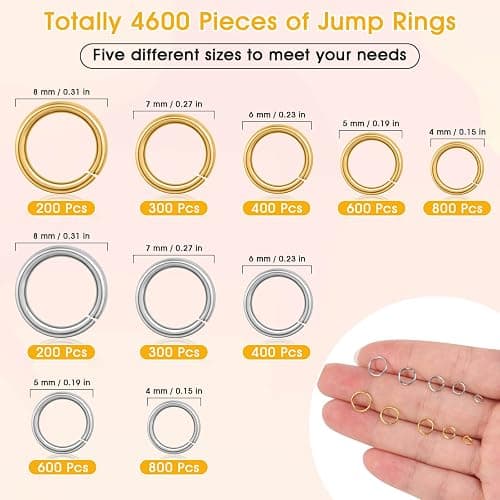 4600Pcs Silver and Gold Jump Rings with Open/Close Tools for Jewelry Making and Necklace Repair (Assorted Sizes) thumbnail 3